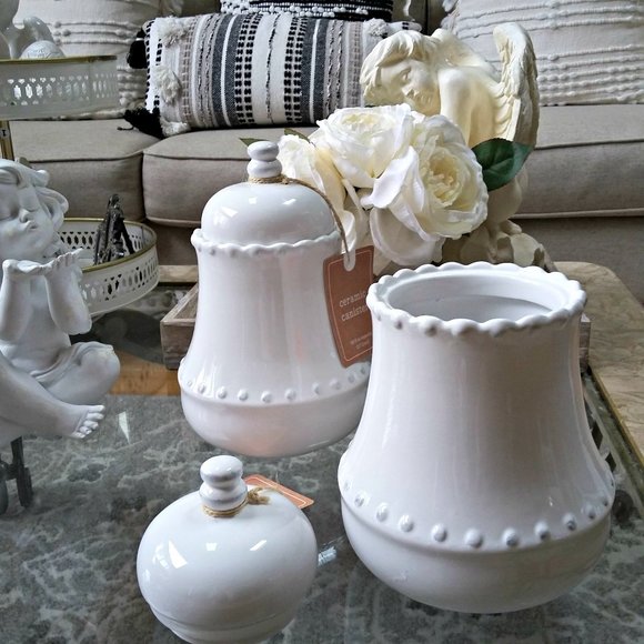 NEW! SET/2 FARMHOUSE Cottage BEADED Canister SET - Picture 1 of 3